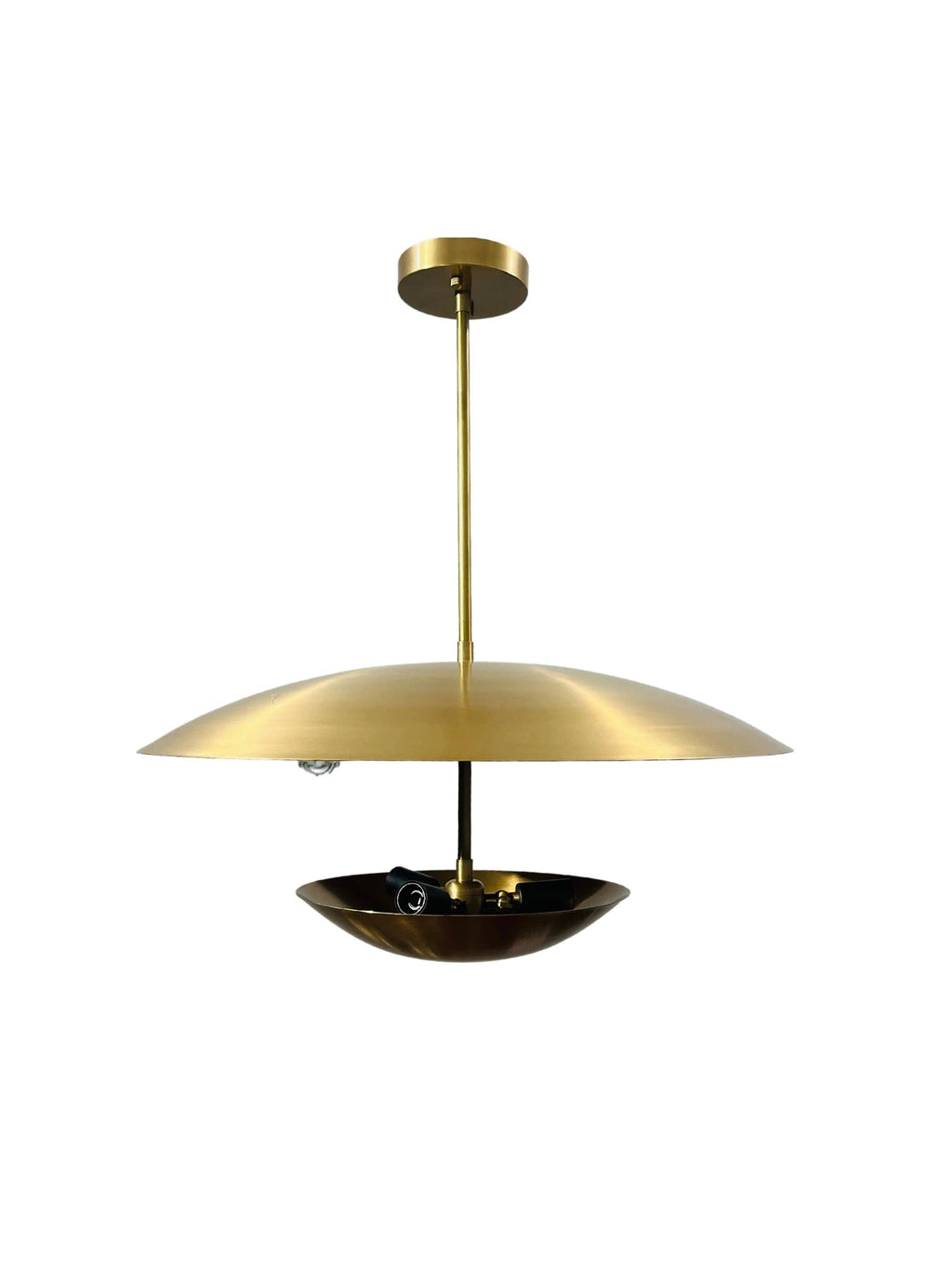 Modern Brass Pendant Light, Double Disk Shade Chandelier