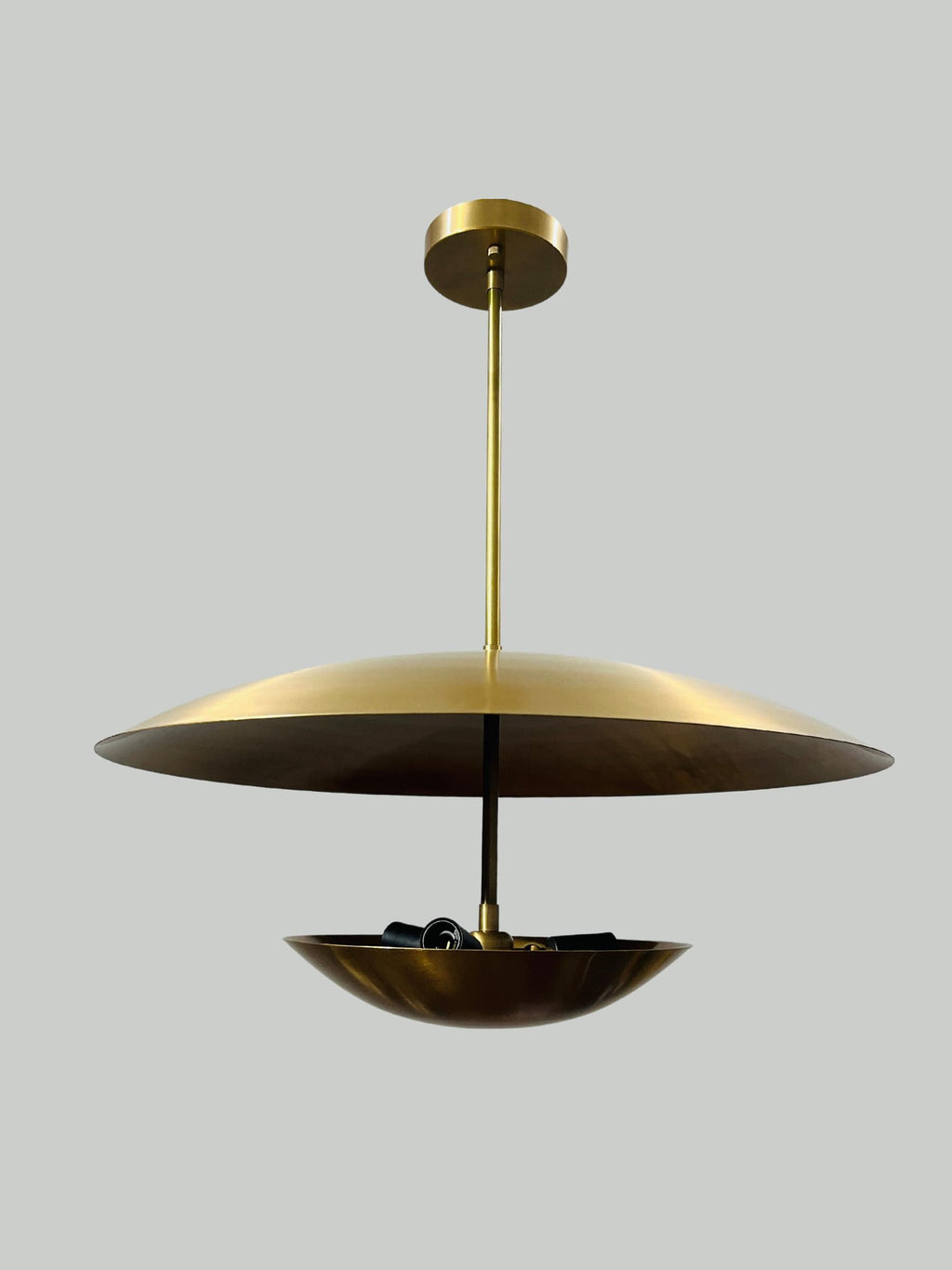 Modern Brass Pendant Light, Double Disk Shade Chandelier