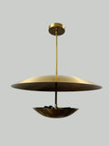 Modern Brass Pendant Light, Double Disk Shade Chandelier