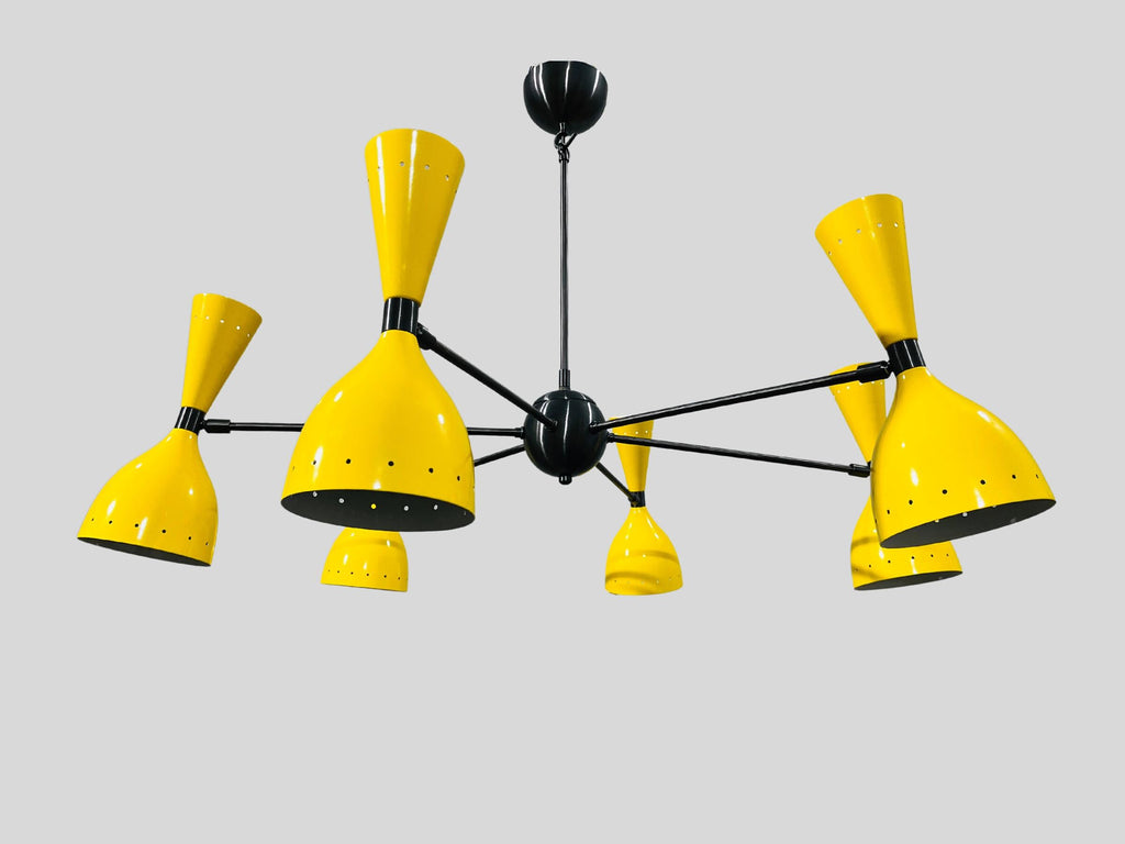 Brass Sputnik Chandelier, 12-Light Stilnovo Style, Mid Century Modern