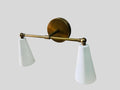 Mid Century Wall Sconce, White Cone Shade, Raw Brass Finish