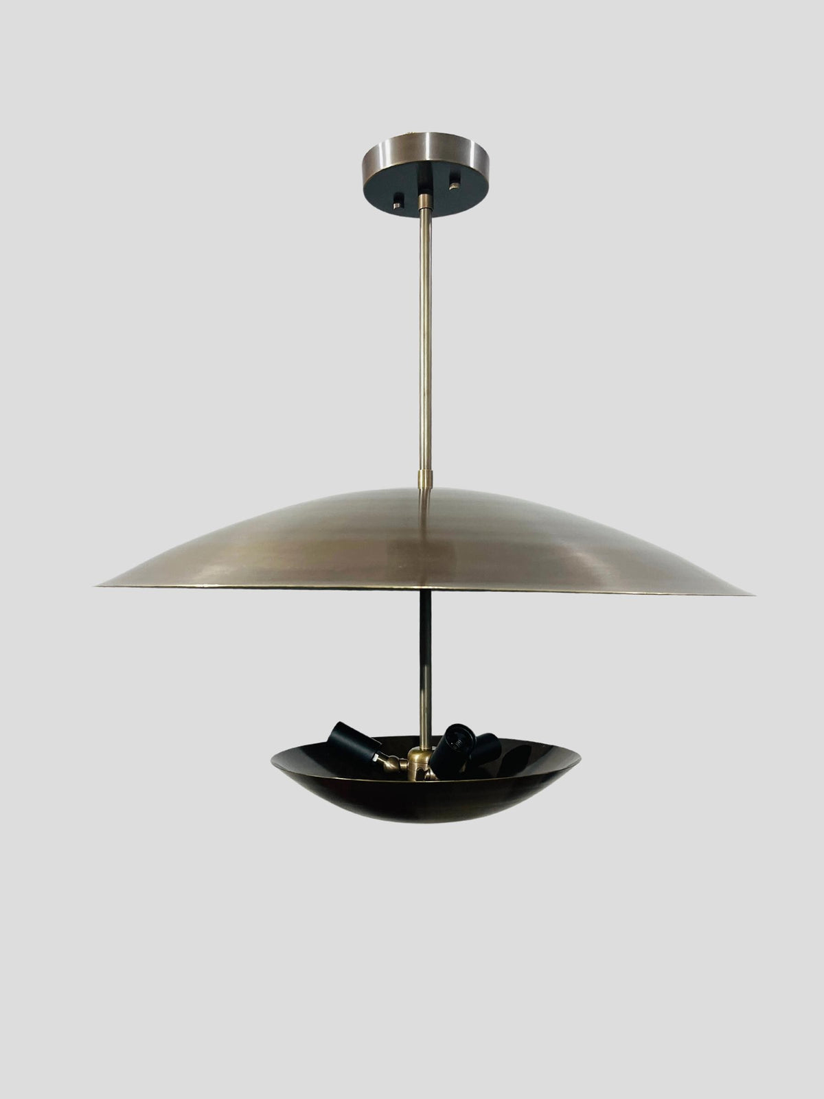 3-Light Brass Flush Mount Chandelier, Double Disk Shade