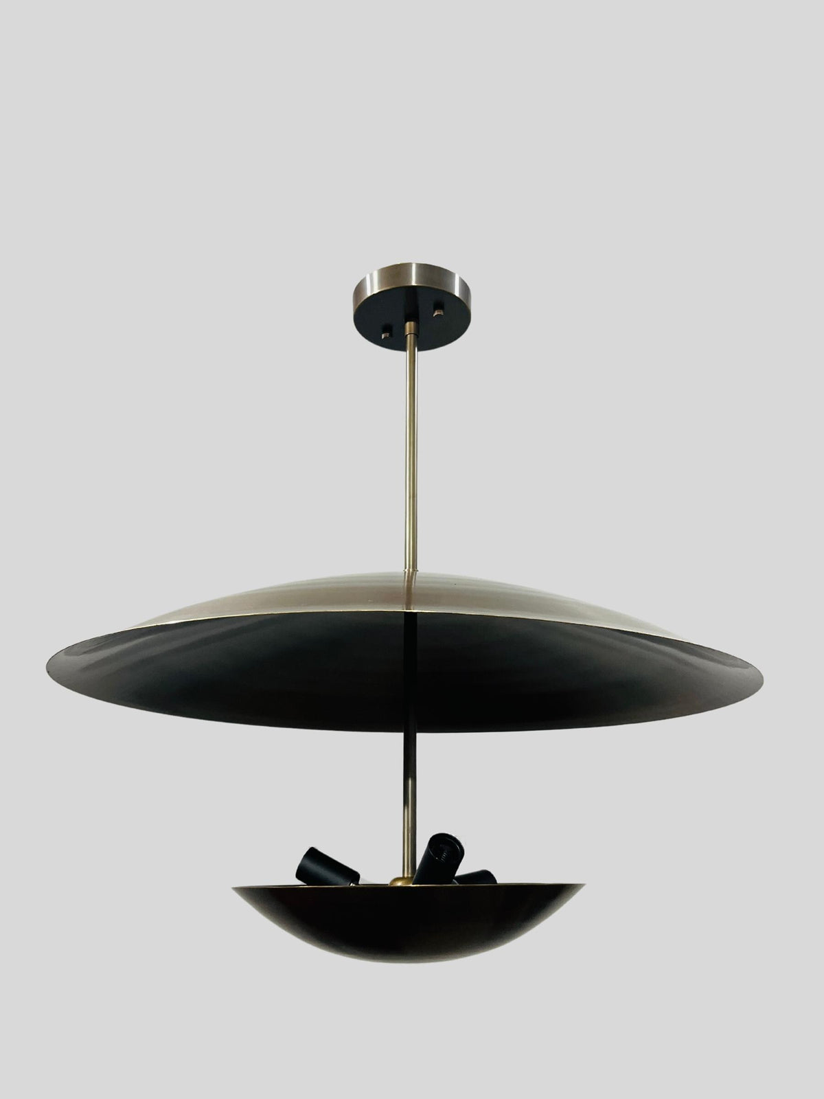 3-Light Brass Flush Mount Chandelier, Double Disk Shade