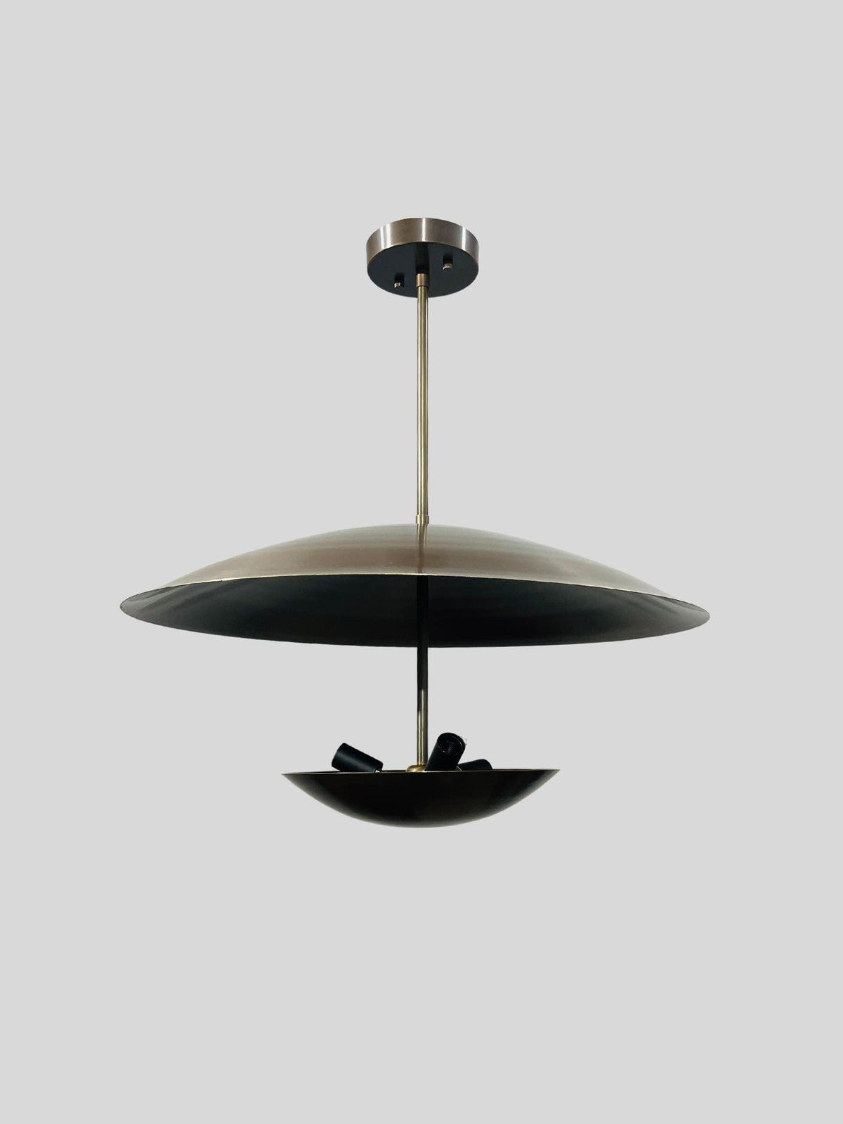 3-Light Brass Flush Mount Chandelier, Double Disk Shade