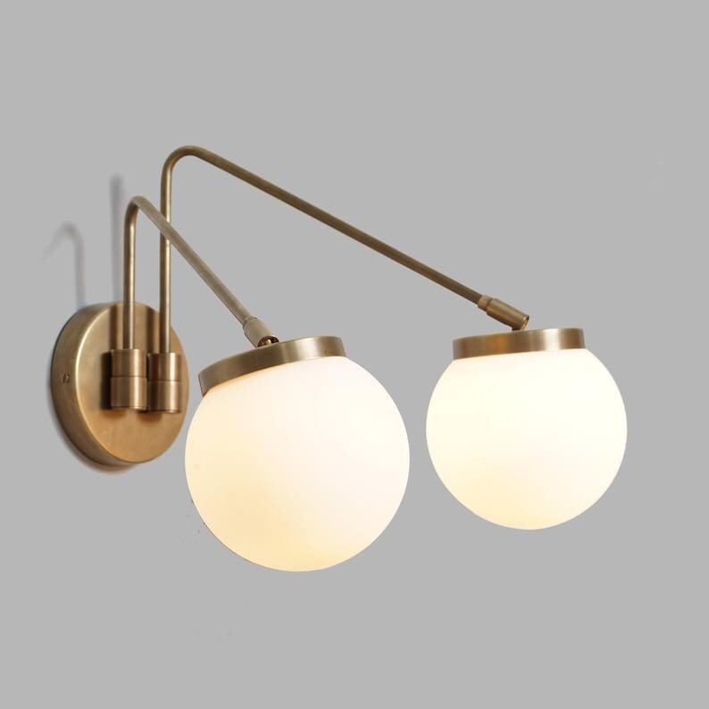 Mid-Century Brass Double Globe Wall Sconce – Sputnik Bedside Lamp