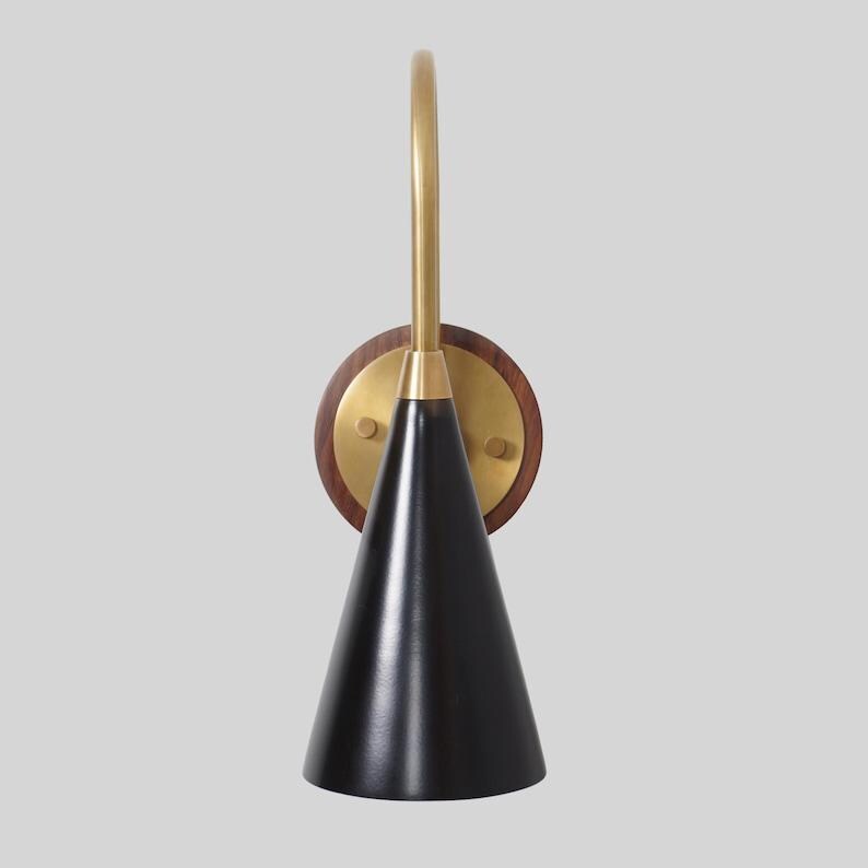 Mid Century Brass Wall Sconce with Cone Shade