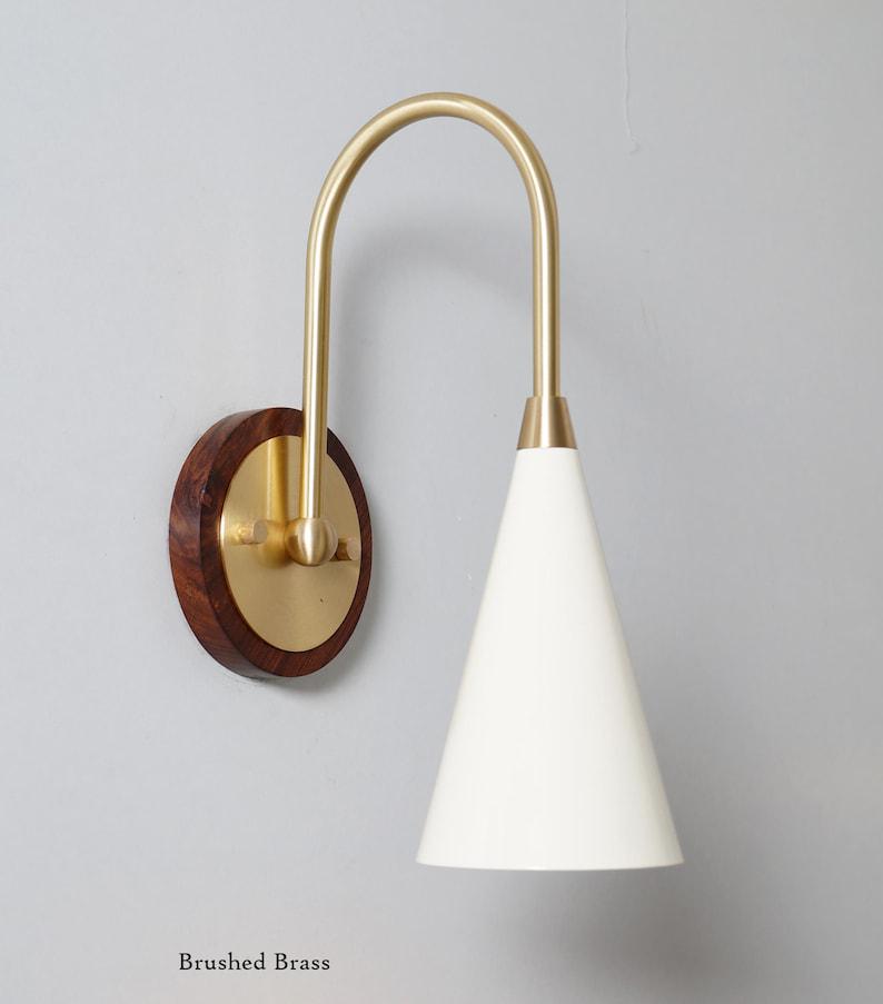 Stilnovo Style Brass Wood Wall Sconce, Mid Century Cone Lamp