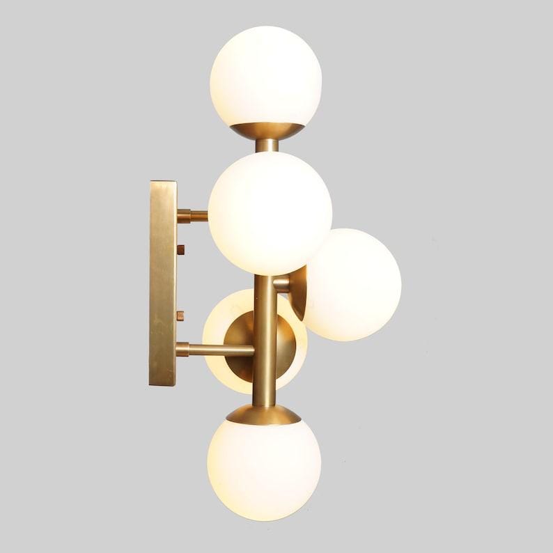 Mid Century Raw Brass Sputnik Wall Sconce – Five Glass Globe Light