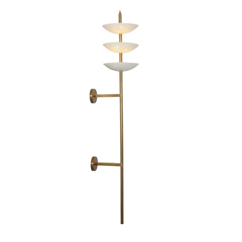 Raw Brass Sputnik Wall Sconce - Mid Century 3-Shade Light Fixture