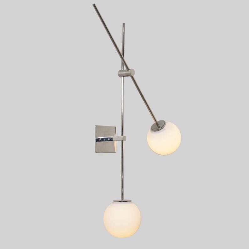 Mid Century Brass Sputnik Wall Sconce, Two Glass Globe Light