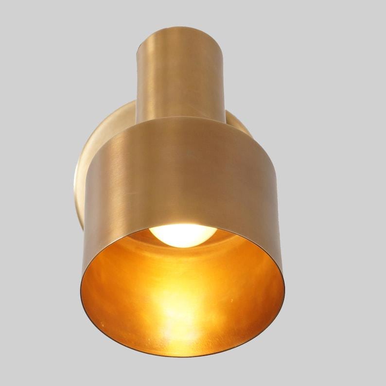 Mid-Century Modern Brass Wall Sconce, Single Light Fixture