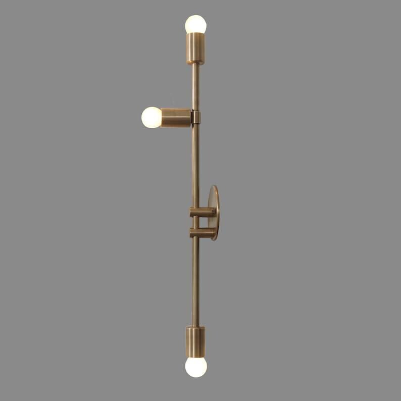Mid-Century Modern Raw Brass Finish Three-Light  Sputnik Wall Sconce Bedroom Fixture