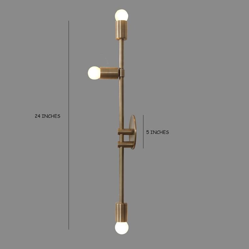 Mid-Century Modern Raw Brass Finish Three-Light  Sputnik Wall Sconce Bedroom Fixture