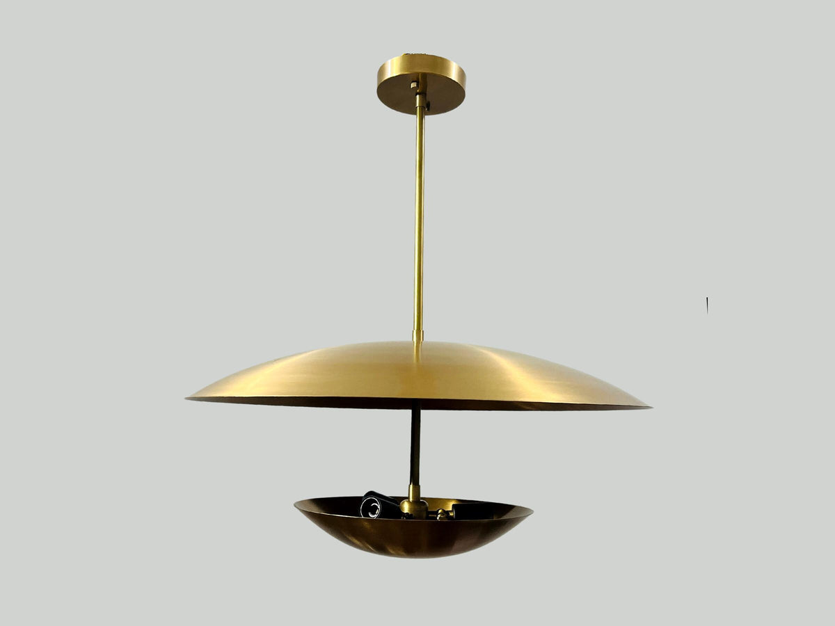 Modern Brass Pendant Light, Double Disk Shade Chandelier