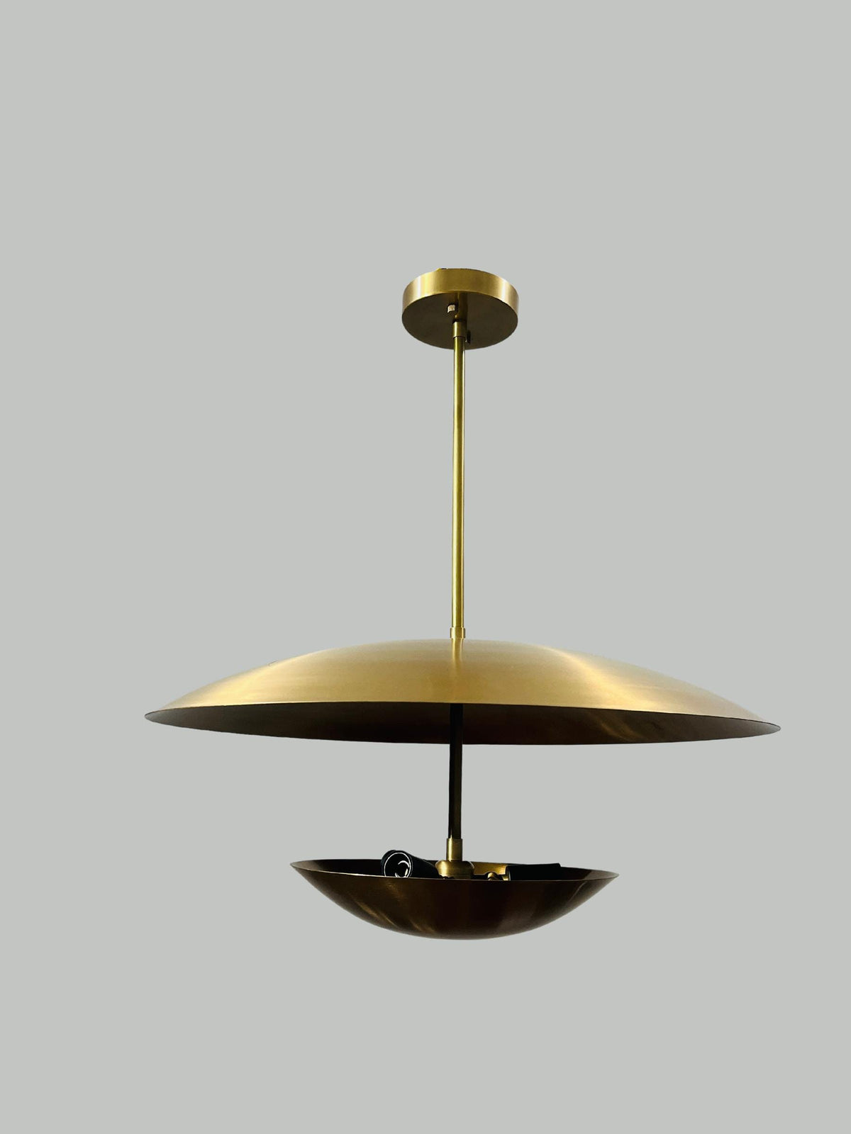 Modern Brass Pendant Light, Double Disk Shade Chandelier