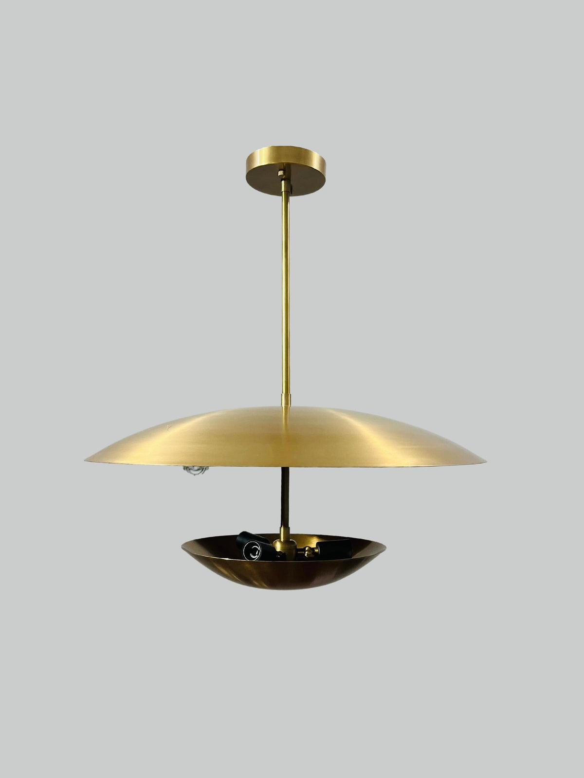 Modern Brass Pendant Light, Double Disk Shade Chandelier
