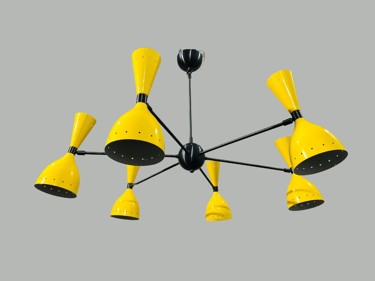 Brass Sputnik Chandelier, 12-Light Stilnovo Style, Mid Century Modern