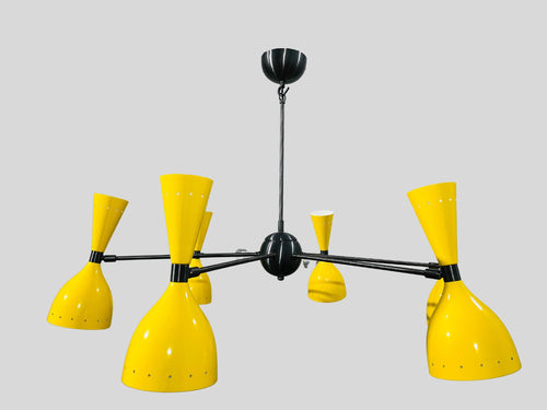 Brass Sputnik Chandelier, 12-Light Stilnovo Style, Mid Century Modern