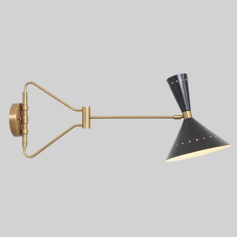Mid Century Brass Articulated Wall Sconce, Single Shade