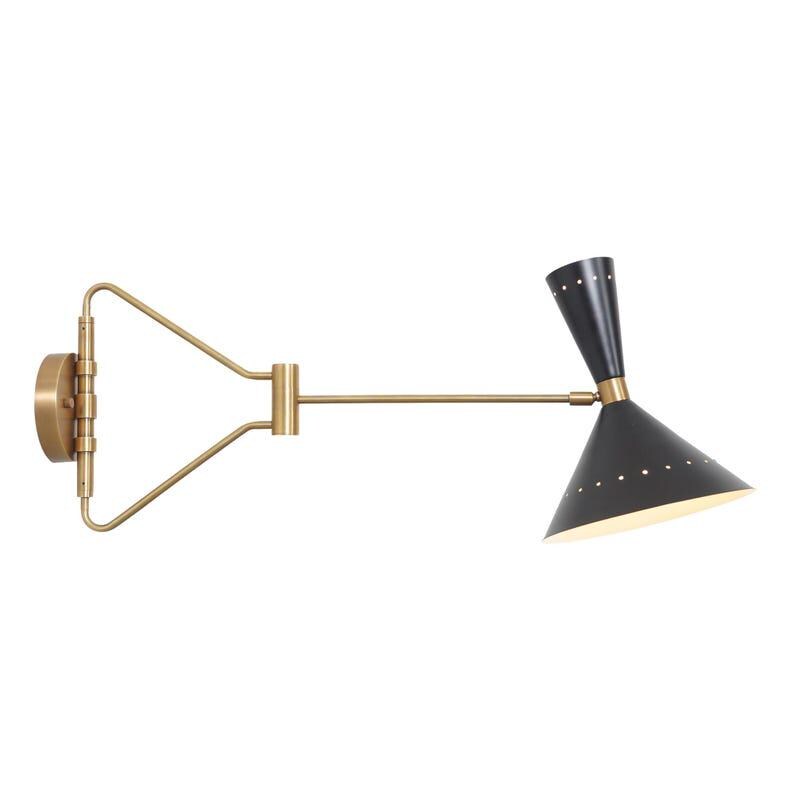 Mid Century Brass Articulated Wall Sconce, Single Shade