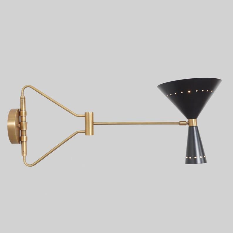 Mid Century Brass Articulated Wall Sconce, Single Shade