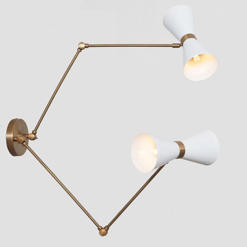 Mid Century Style Articulated Brass Double Shade Wall Sconce