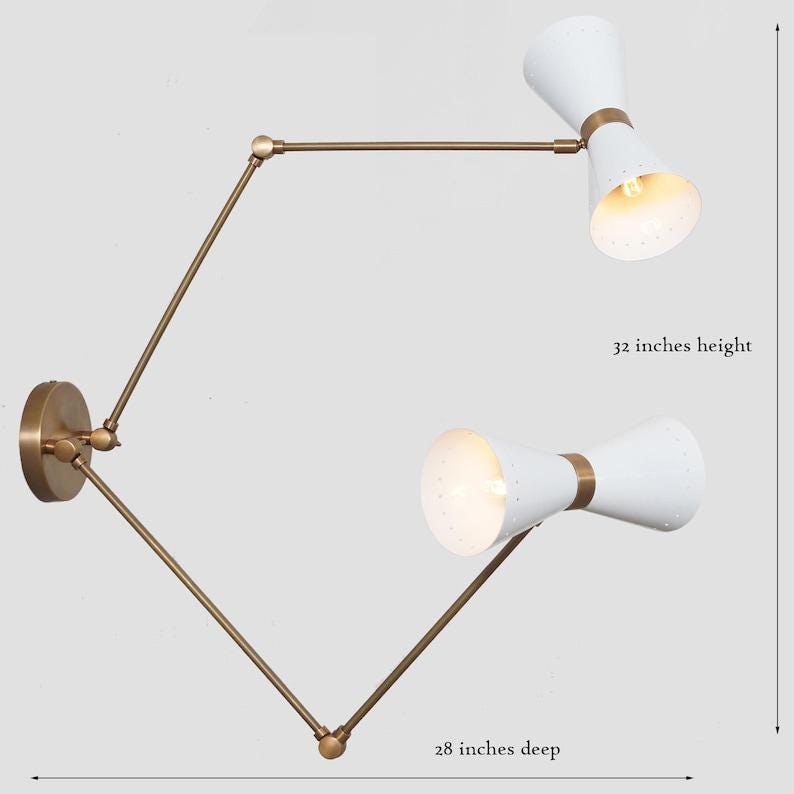 Mid Century Style Articulated Brass Double Shade Wall Sconce