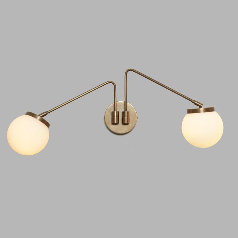 Mid-Century Brass Double Globe Wall Sconce – Sputnik Bedside Lamp