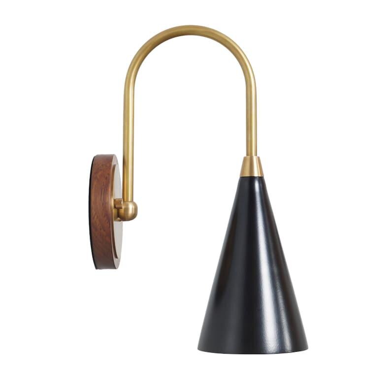 Mid Century Brass Wall Sconce with Cone Shade