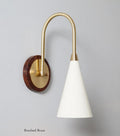 Stilnovo Style Brass Wood Wall Sconce, Mid Century Cone Lamp