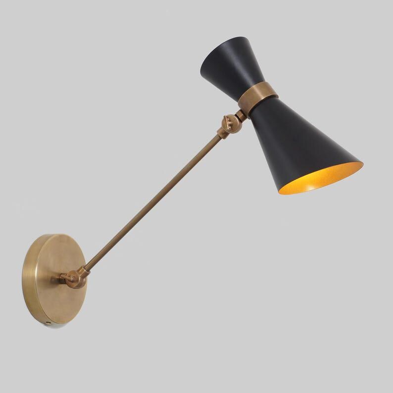 Mid Century Brass Swing Arm Wall Sconce, Articulated Lamp