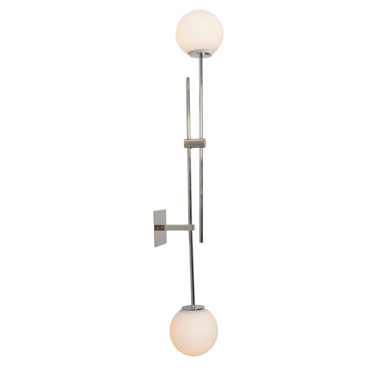 Mid Century Brass Sputnik Wall Sconce, Two Glass Globe Light