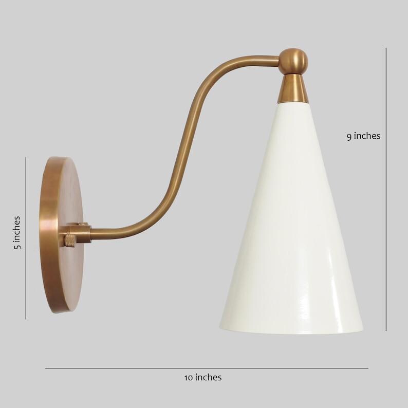 Mid Century Modern Brass Wall Sconce, Cream Shade