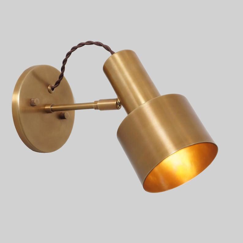 Mid-Century Modern Brass Wall Sconce, Single Light Fixture