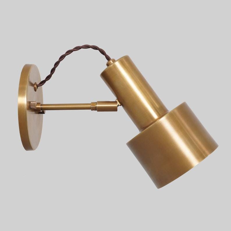 Mid-Century Modern Brass Wall Sconce, Single Light Fixture