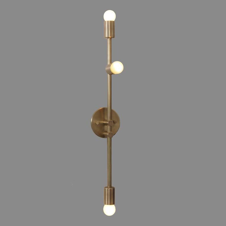 Mid-Century Modern Raw Brass Finish Three-Light  Sputnik Wall Sconce Bedroom Fixture