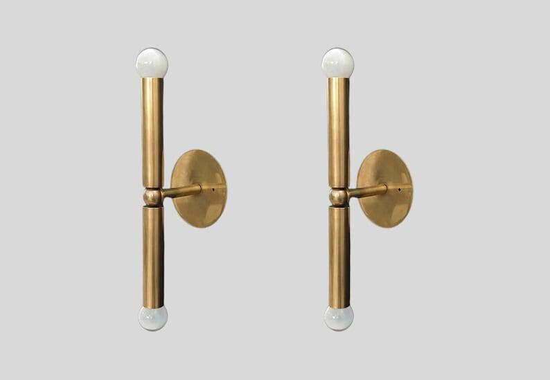 Mid Century Cylindrical Brass Wall Sconce Pair – Italian Fixtures