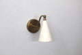 Mid Century Brass Wall Sconce - Matte White Cone Shade