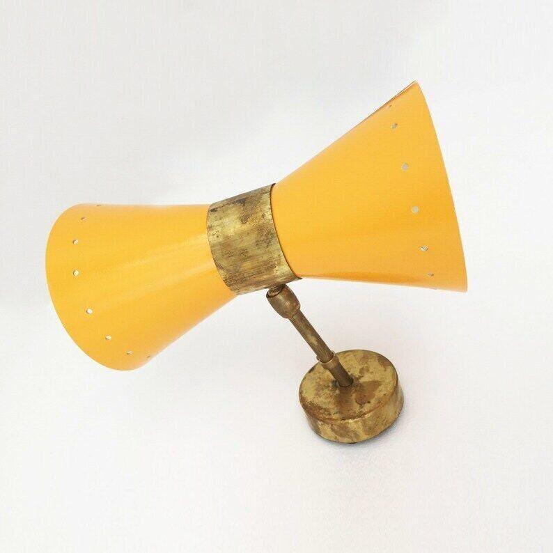 Italian Stilnovo Diablo Wall Light Pair, Yellow Brass Finish