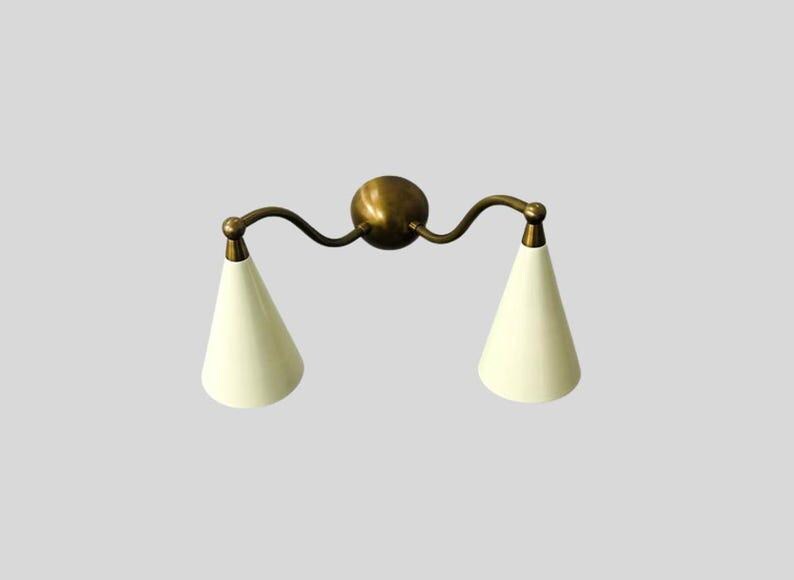 Mid Century Italian Wall Sconce – Raw Brass, White Cone Shade
