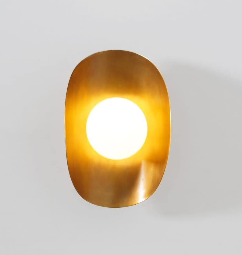 Mid Century Brass Wall Sconce with Glass Globe