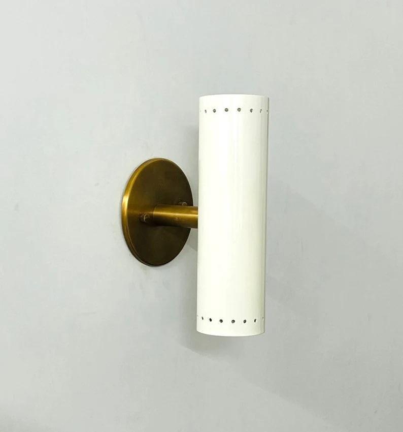Mid Century White Brass Wall Sconce – Italian Vanity Light