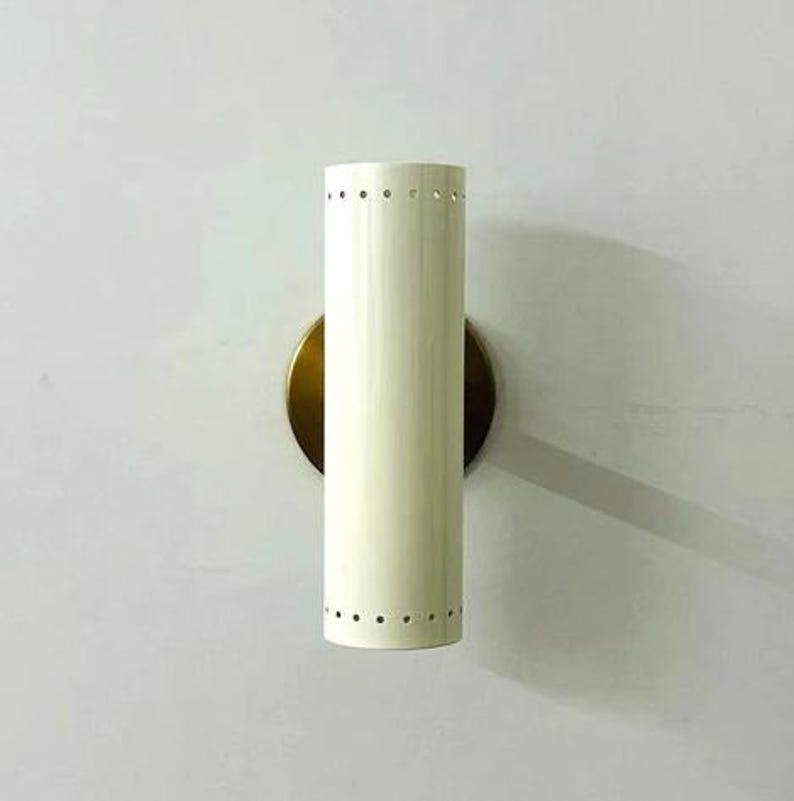 Mid Century White Brass Wall Sconce – Italian Vanity Light
