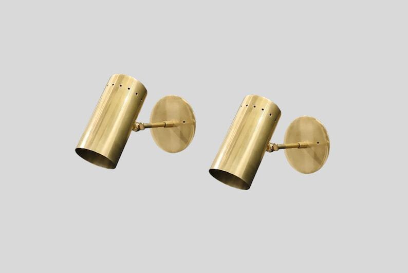 Pair Mid Century Raw Brass Italian Sconce - Handmade Vanity Light