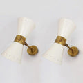 Italian Stilnovo Diablo Wall Sconce Pair, Raw Brass & White
