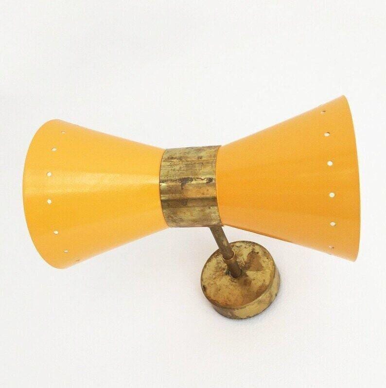 Italian Stilnovo Diablo Wall Light Pair, Yellow Brass Finish