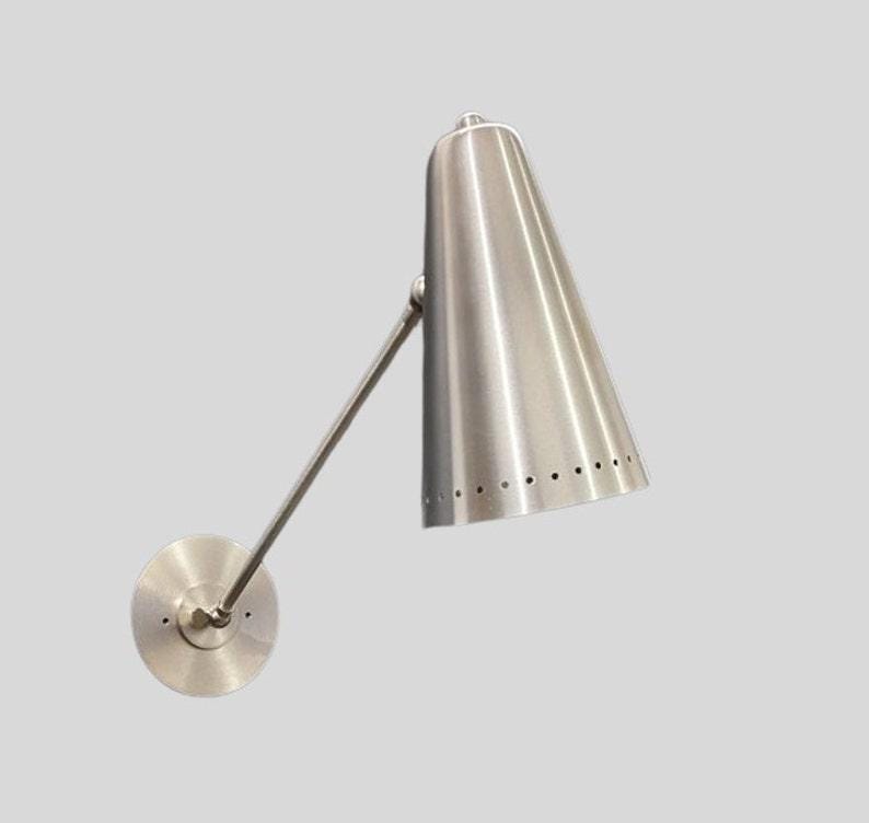 Pair Mid Century Italian Wall Sconce – Brushed Chrome Cone Shade