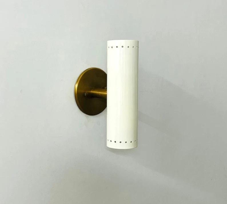 Mid Century White Brass Wall Sconce – Italian Vanity Light