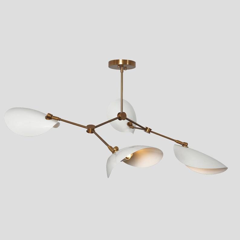 Brass Sputnik Chandelier with Curved Disk Shades - Stilnovo Style