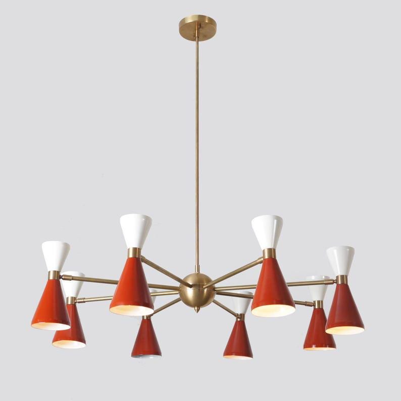 Stilnovo Style Sputnik Chandelier, Eight Arm Brass Fixture